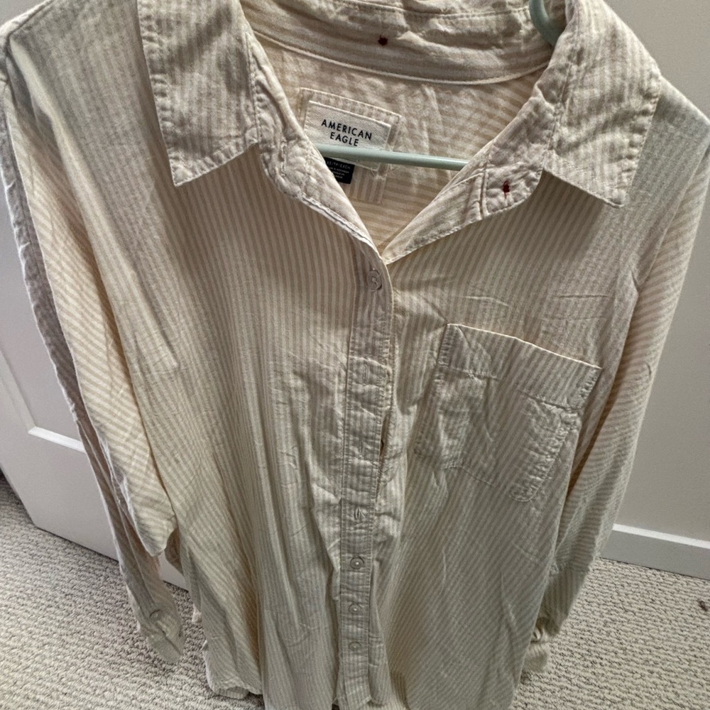 American Eagle Cream Striped Shirt
